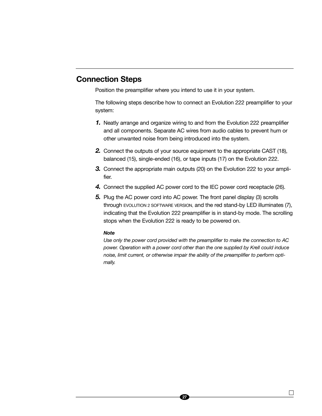 Evolution Technologies 222 manual Connection Steps 