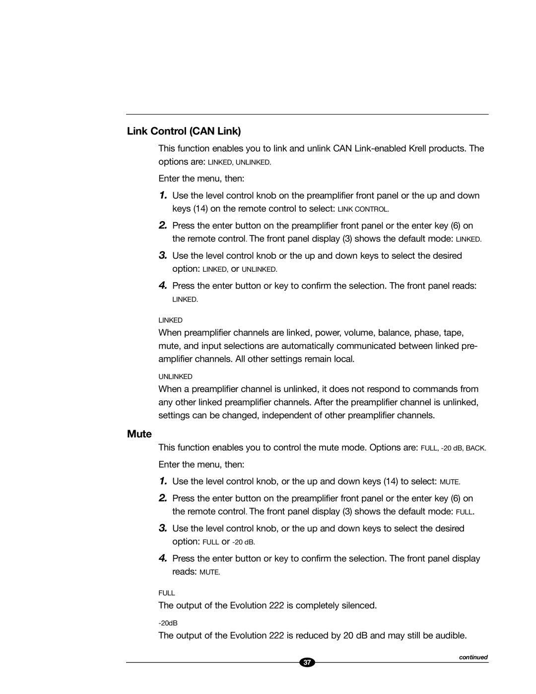 Evolution Technologies 222 manual Link Control can Link, Mute 