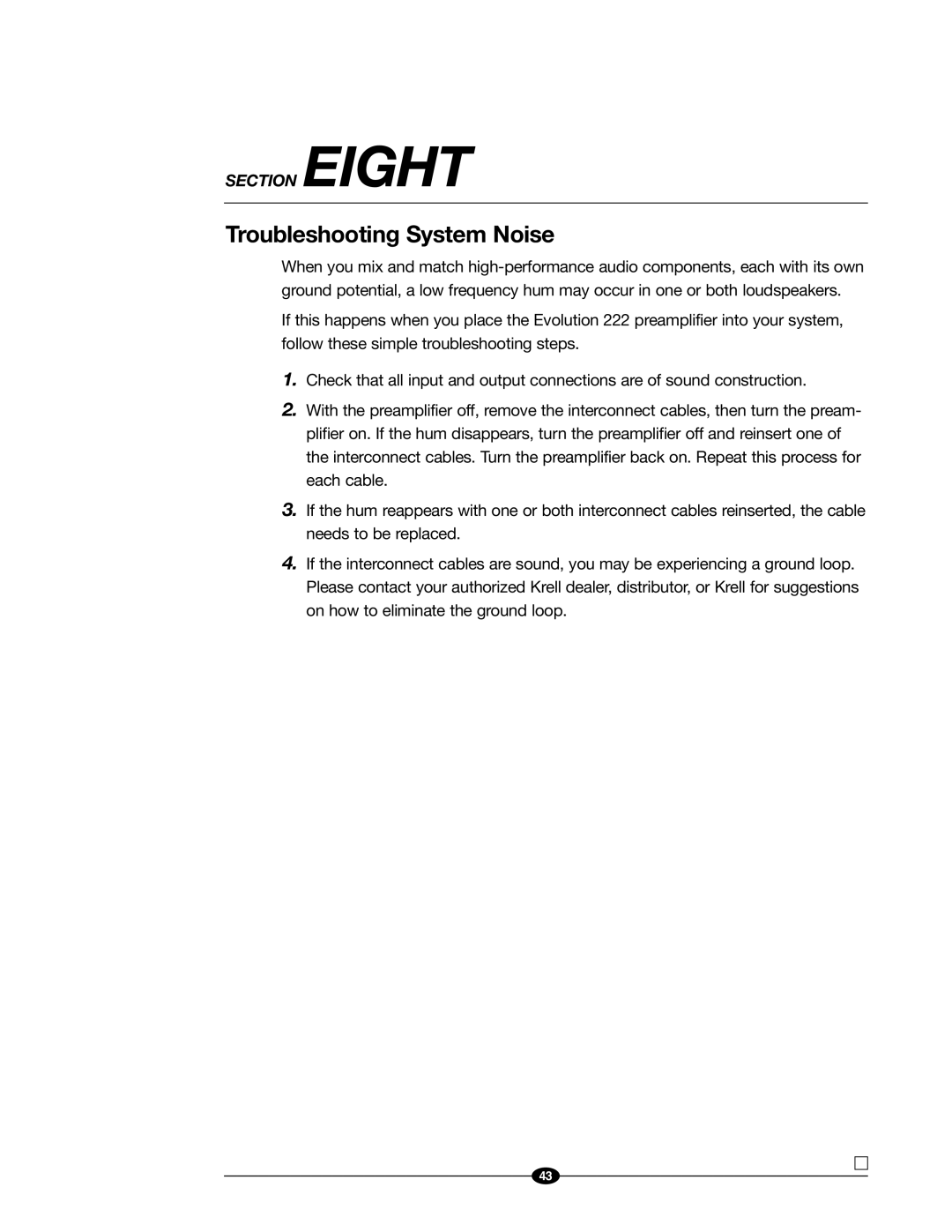 Evolution Technologies 222 manual Troubleshooting System Noise 