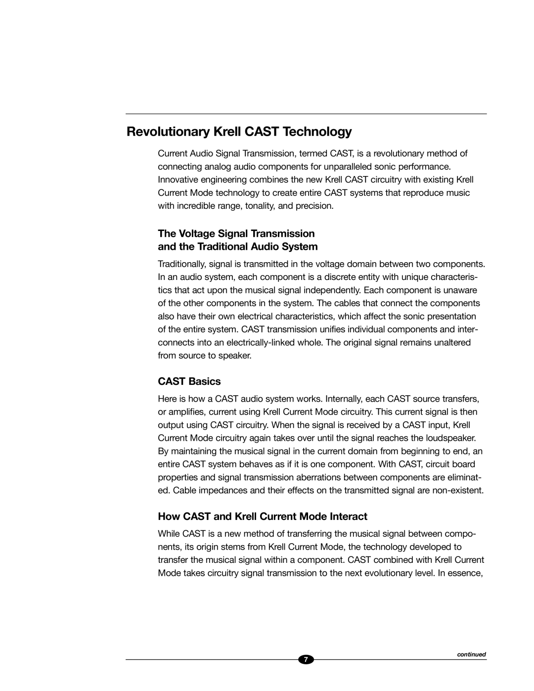 Evolution Technologies 222 manual Revolutionary Krell Cast Technology, Voltage Signal Transmission Traditional Audio System 