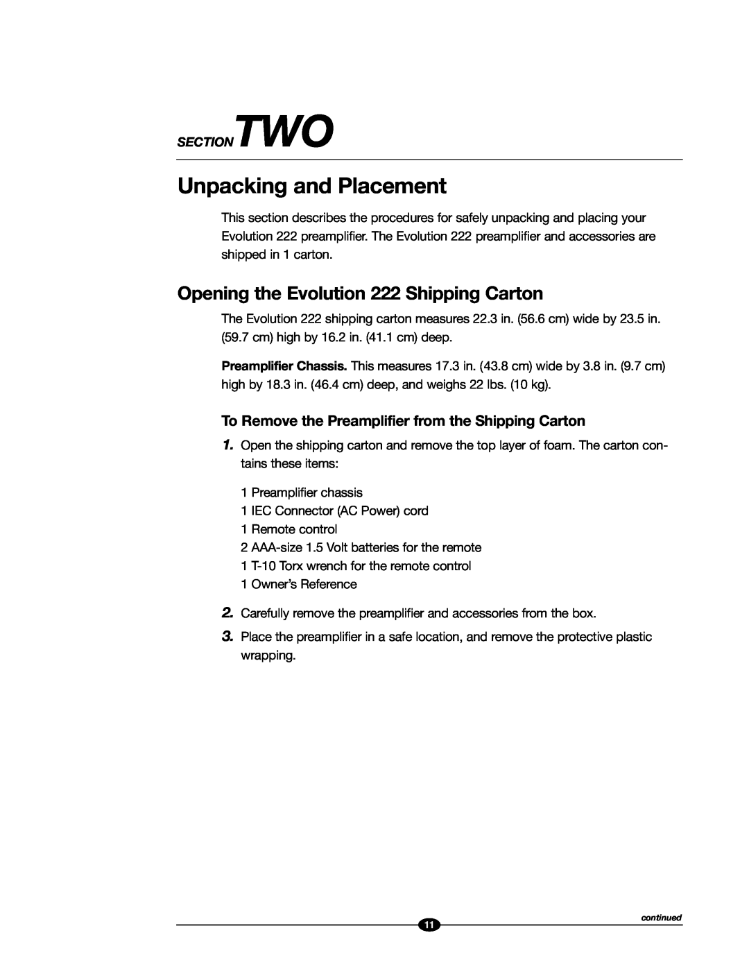 Evolution Technologies 222 manual continued 