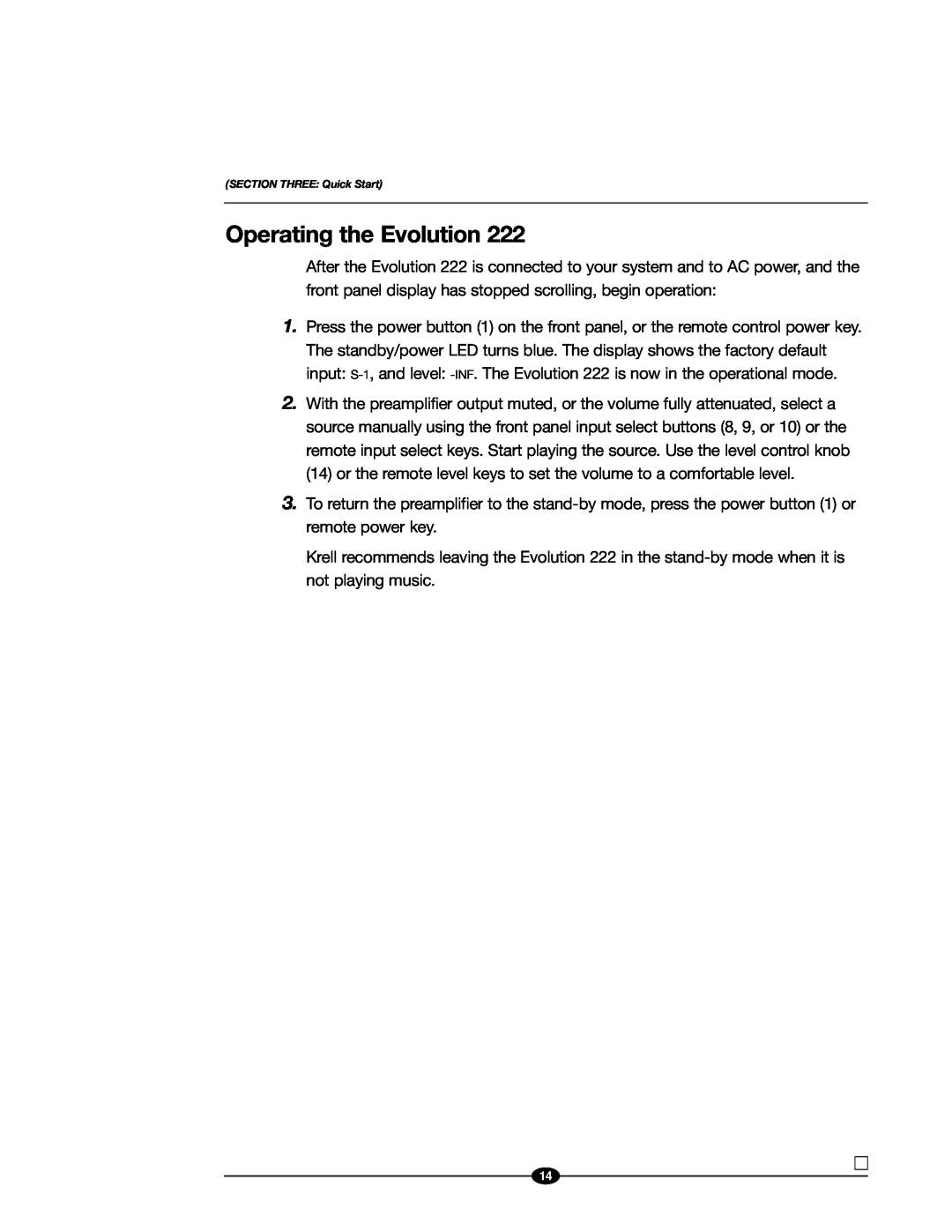 Evolution Technologies 222 manual Operating the Evolution, SECTION THREE: Quick Start 