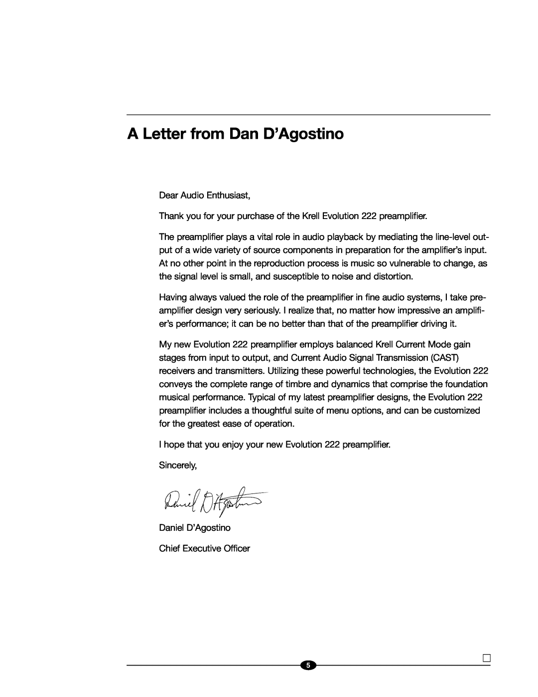 Evolution Technologies 222 manual A Letter from Dan D’Agostino 