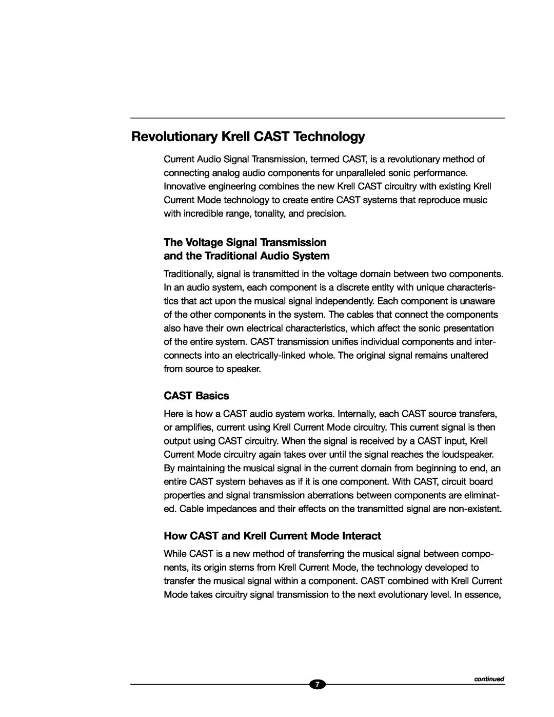 Evolution Technologies 222 manual Revolutionary Krell CAST Technology, The Voltage Signal Transmission, CAST Basics 