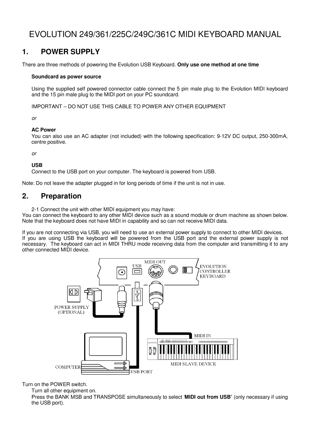 Evolution Technologies 249, 361 manual Power Supply, Preparation 