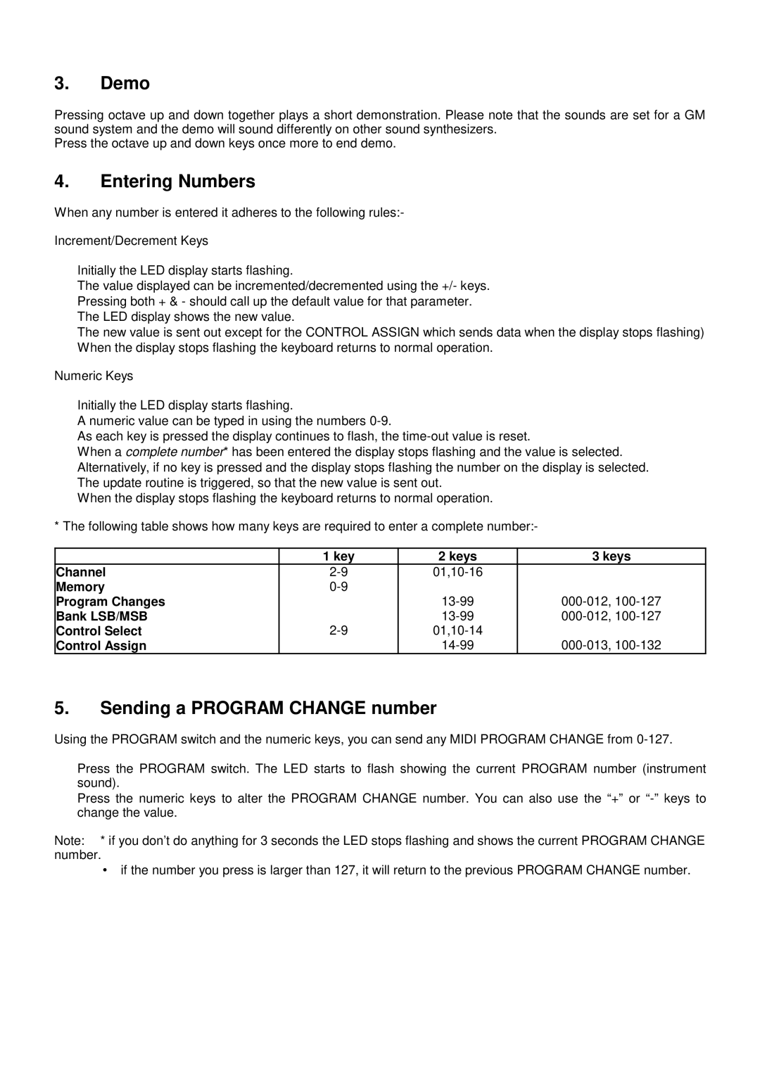 Evolution Technologies 361, 249 manual Demo, Entering Numbers, Sending a Program Change number 