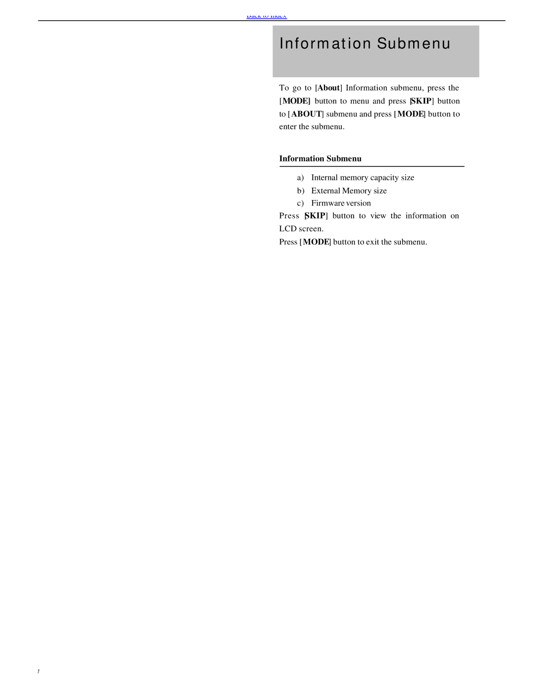 Evolution Technologies EV64AMX operating instructions Information Submenu 