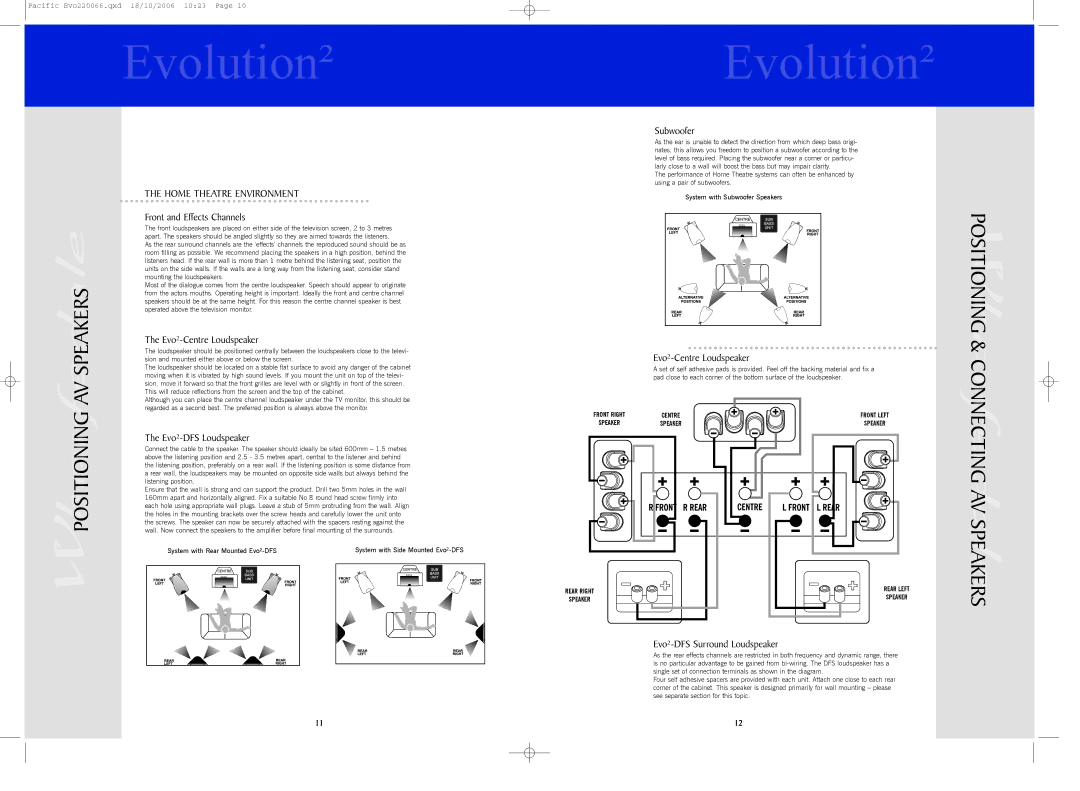 Evolution Technologies EVO20, EVO40, EVO-50, EVO30, EVO8 Positioning & Connecting AV Speakers, Home Theatre Environment 