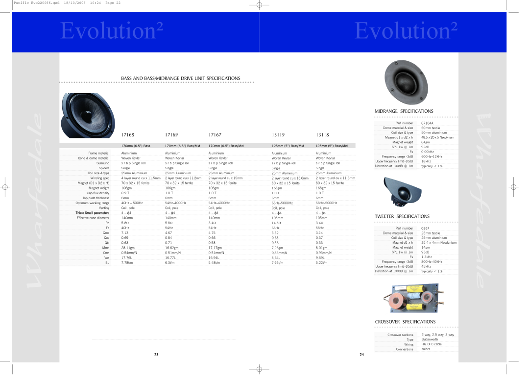 Evolution Technologies EVO30, EVO40 Bass And Bass/Midrange Drive Unit Specifications, 17168, 17169, 17167, 13119, 13118 