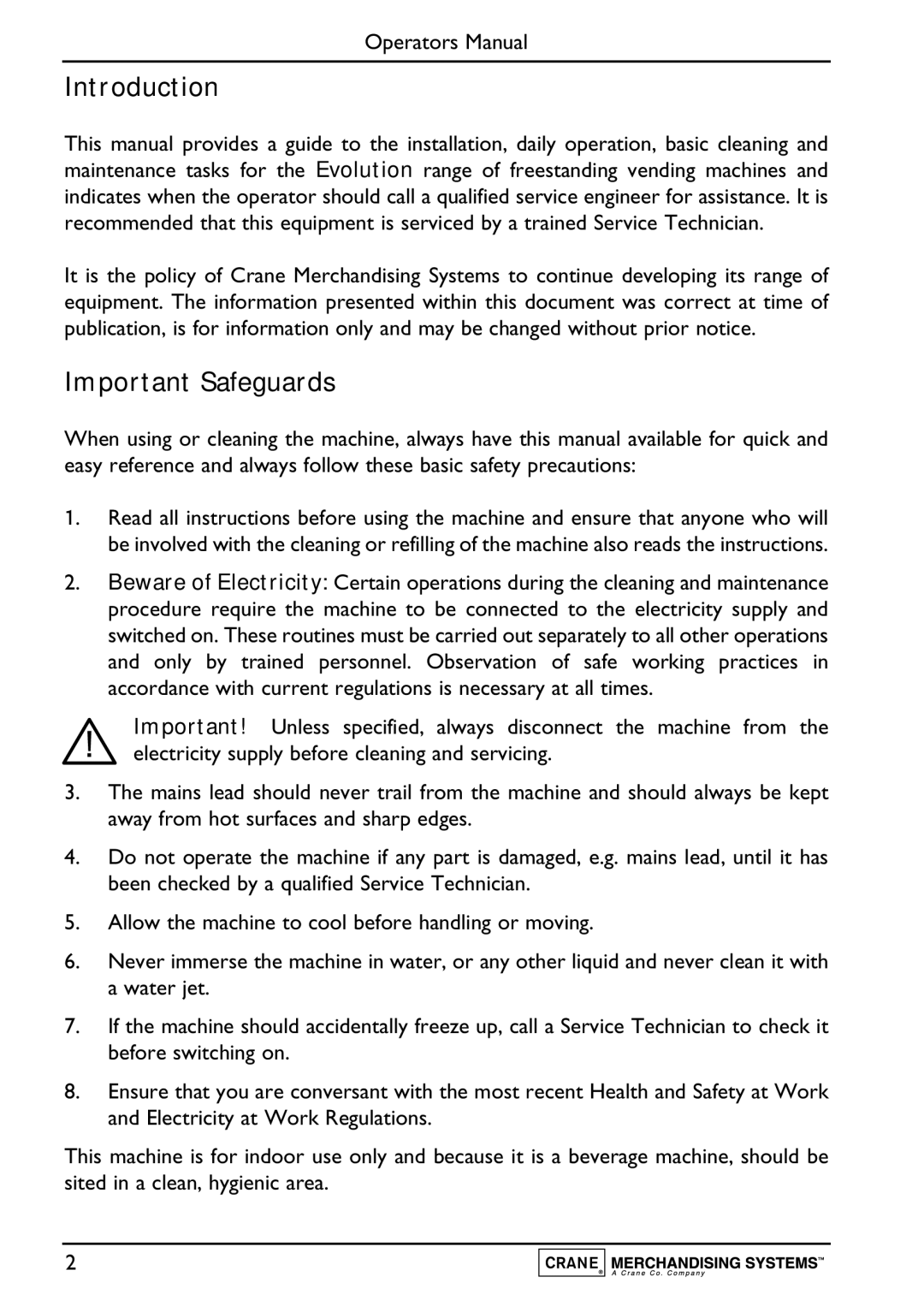 Evolution Technologies PR10908000, Instant, Freshbrew & Espresso (B2C) Machine manual Introduction, Important Safeguards 