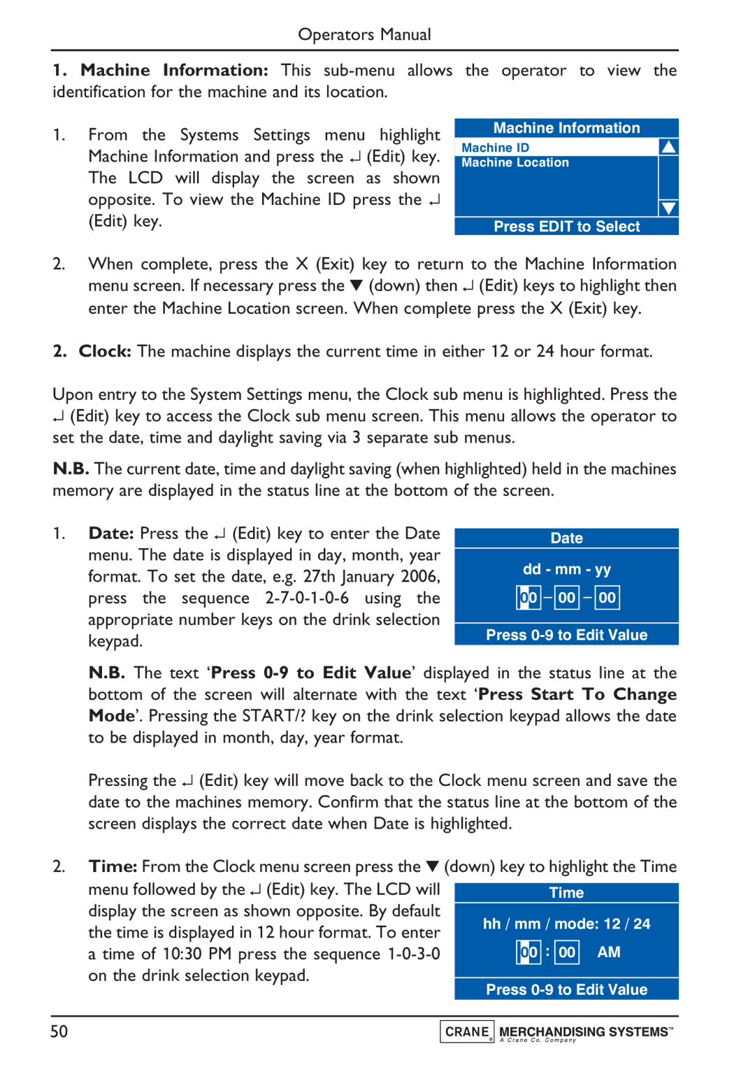 Evolution Technologies PR10908000, Instant, Freshbrew & Espresso (B2C) Machine manual Machine Information 