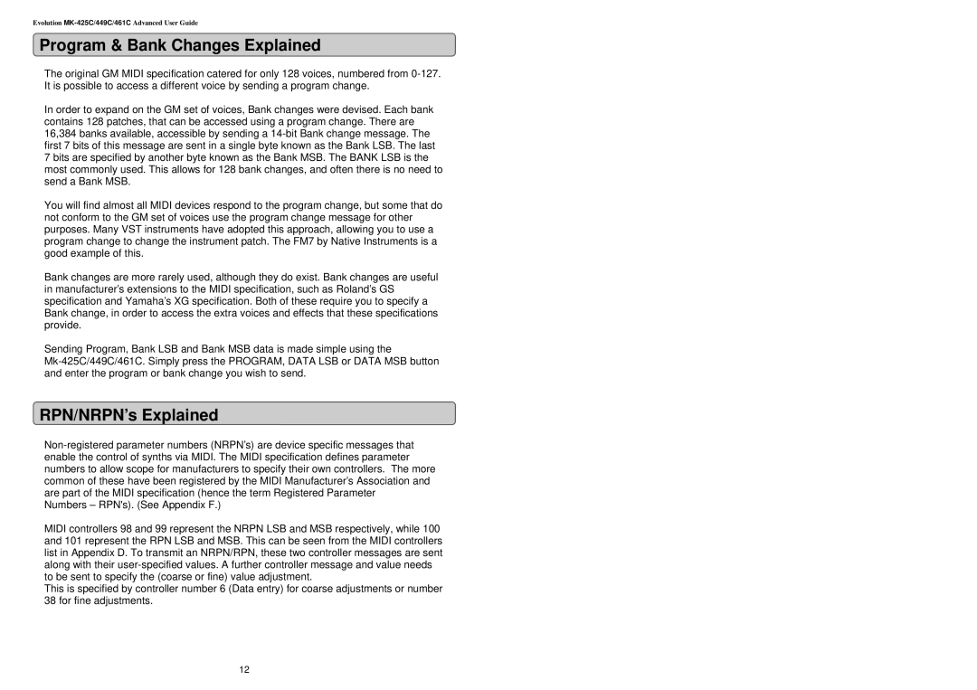 Evolution Technologies MK-416C manual Program & Bank Changes Explained, RPN/NRPN’s Explained 