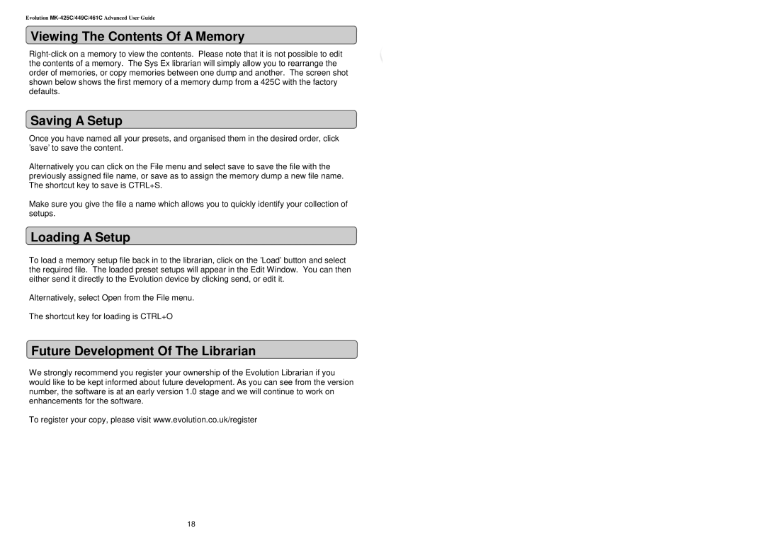 Evolution Technologies MK-416C manual Viewing The Contents Of a Memory, Saving a Setup, Loading a Setup 