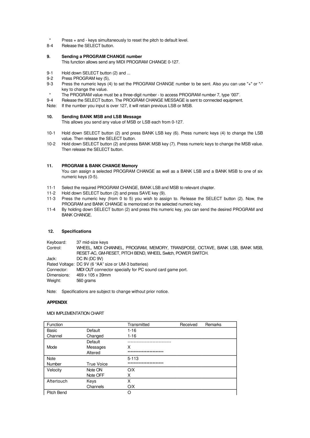 Evolution Technologies MK-7 manual Sending a Program Change number, Sending Bank MSB and LSB Message, Specifications 