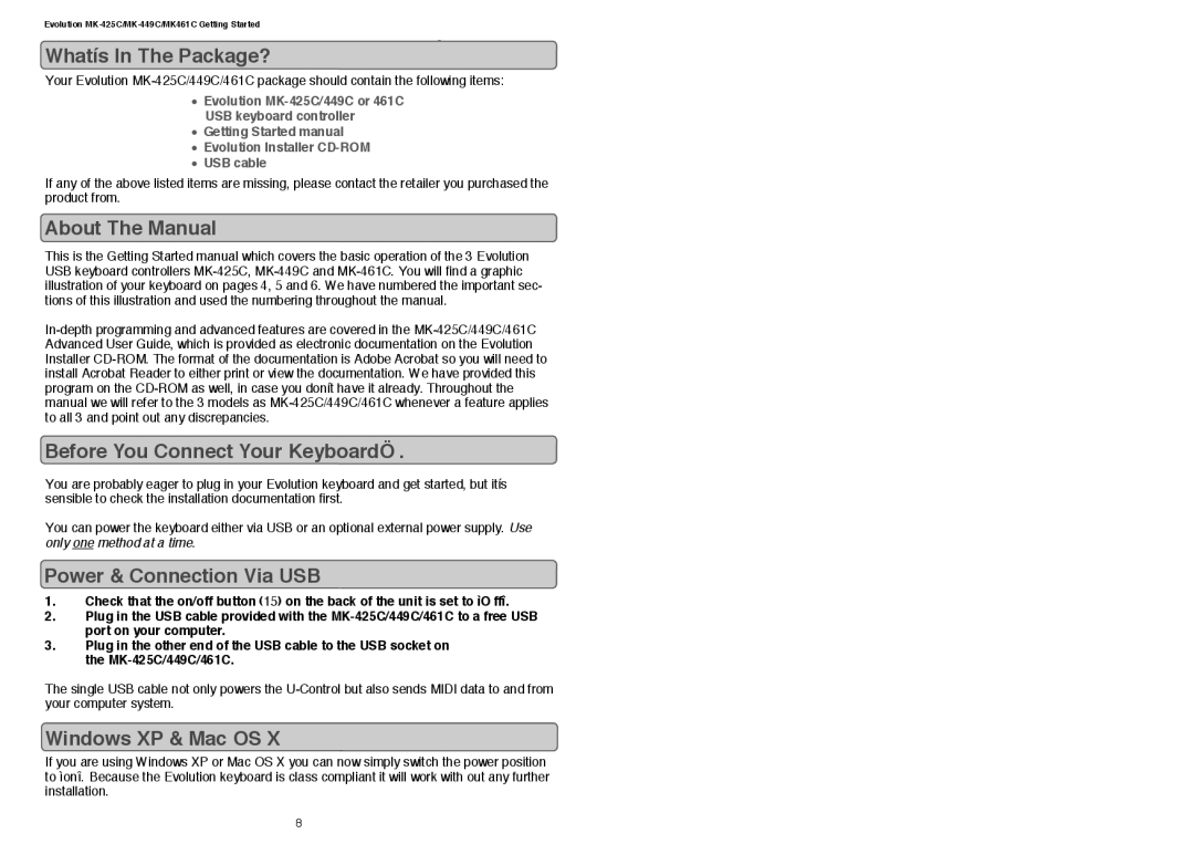 Evolution Technologies MK461C, MK-425C, MK-449C Whatís In The Package?, About The Manual, Before You Connect Your KeyboardÖ 