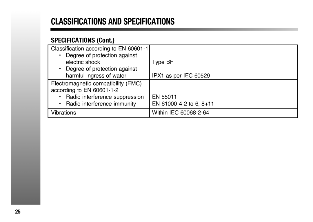 Evolution Technologies OM-900M manual Classifications and Specifications 