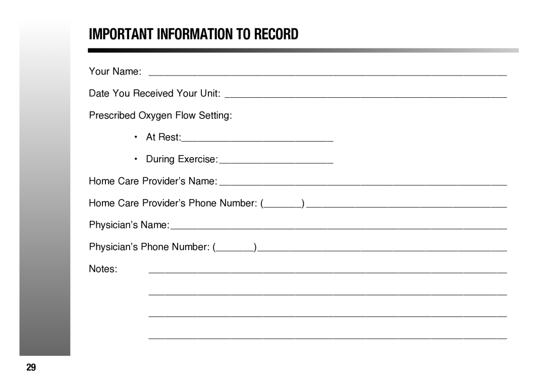 Evolution Technologies OM-900M manual Important Information to Record 