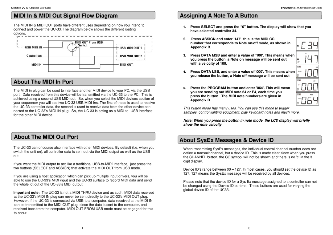 Evolution Technologies UC-33 manual Midi In & Midi Out Signal Flow Diagram, About The Midi In Port, About The Midi Out Port 