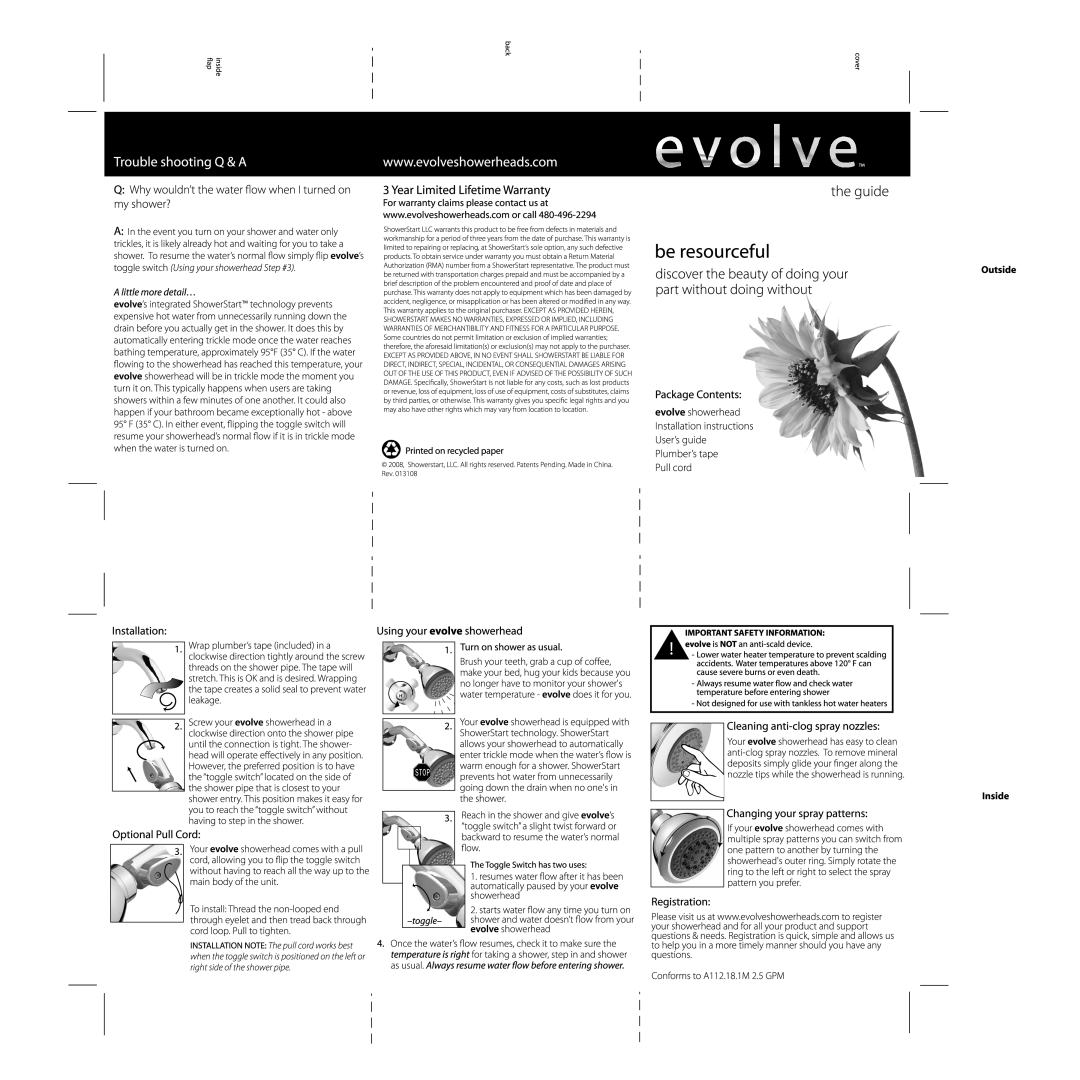 Evolve Showerheads Evolve Showerhead manual 