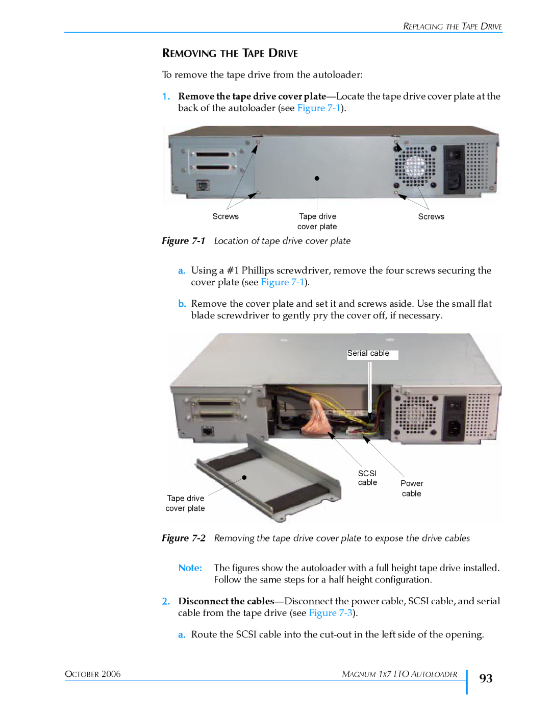 Exabyte 1X7 LTO manual Removing the Tape Drive, 1Location of tape drive cover plate 