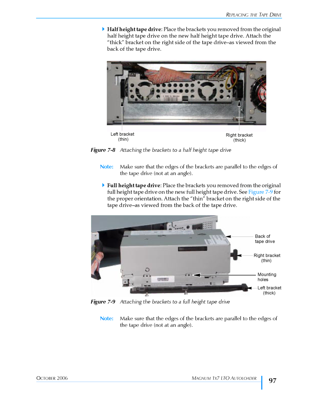 Exabyte 1X7 LTO manual 8Attaching the brackets to a half height tape drive 