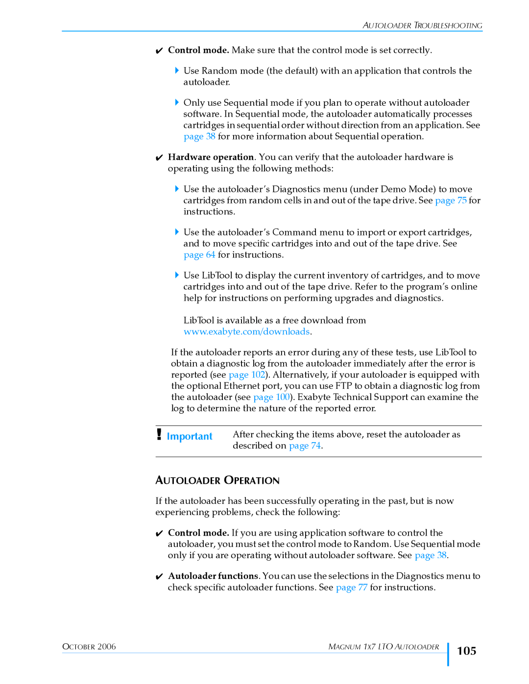 Exabyte 1X7 LTO manual 105, Autoloader Operation 