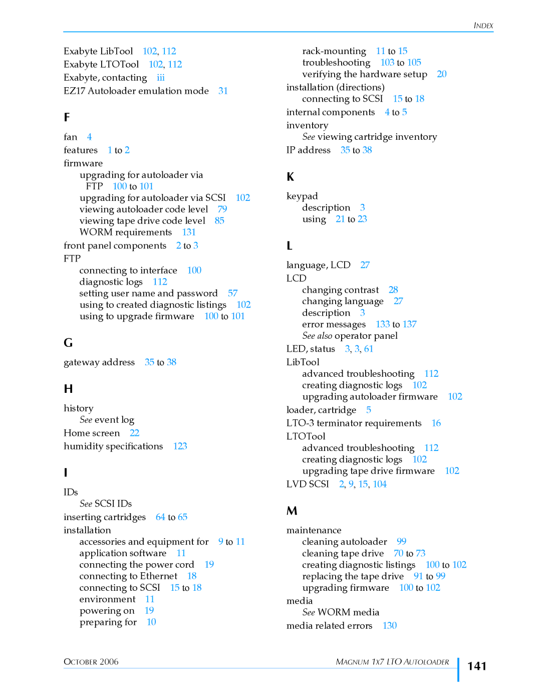 Exabyte 1X7 LTO manual 141, 103 to 