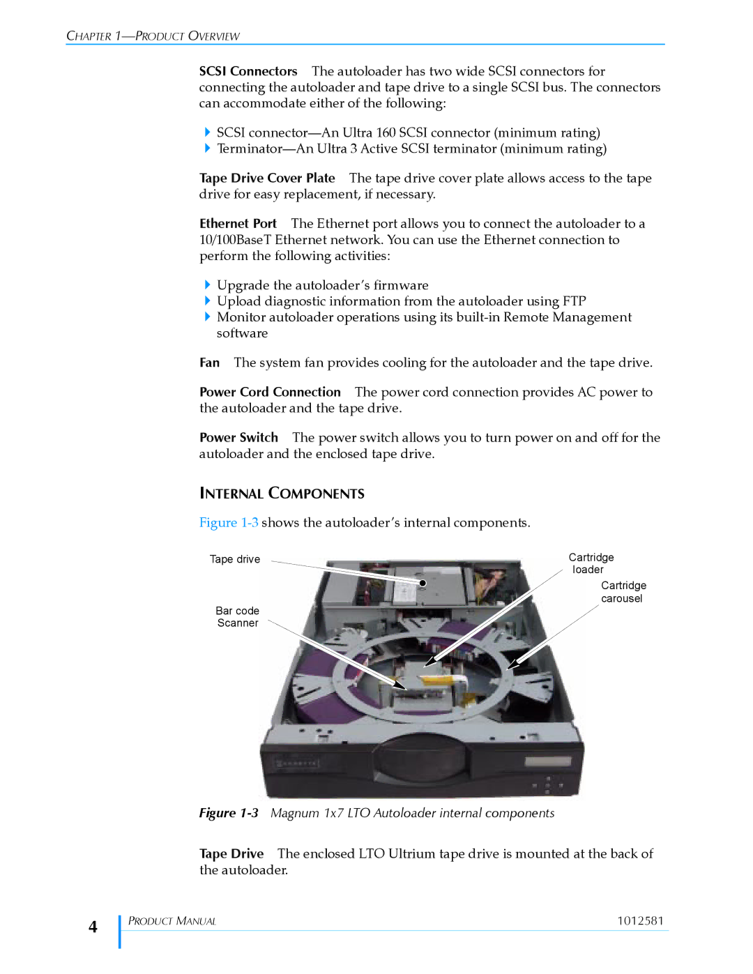 Exabyte 1X7 LTO manual Internal Components, 3shows the autoloader’s internal components 