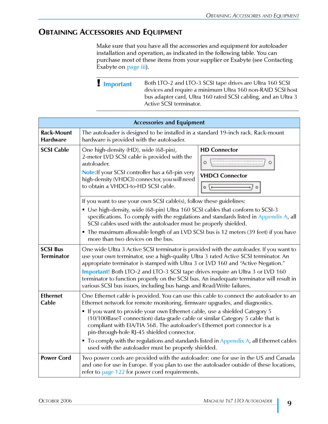 Exabyte 1X7 LTO manual Obtaining Accessories and Equipment 