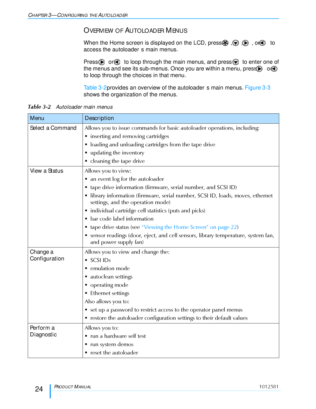 Exabyte 1X7 LTO manual Overview of Autoloader Menus 