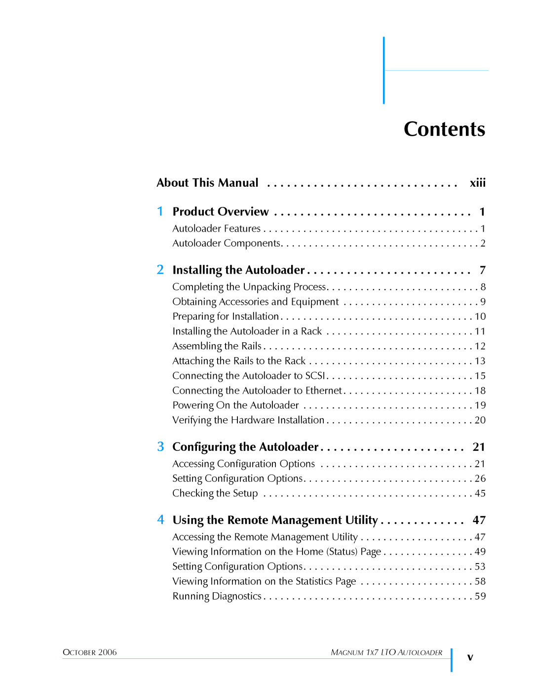 Exabyte 1X7 LTO manual Contents 