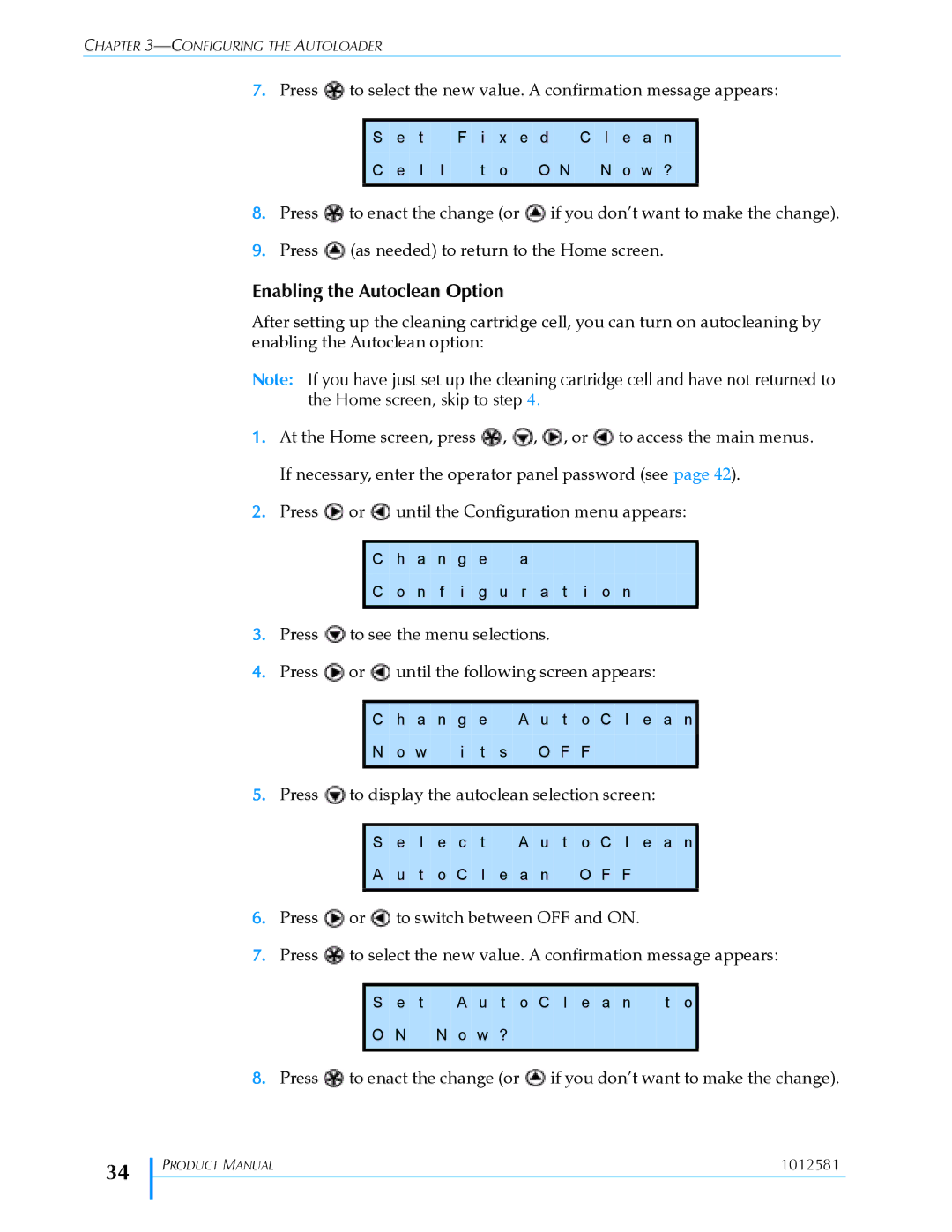 Exabyte 1X7 LTO manual Enabling the Autoclean Option 