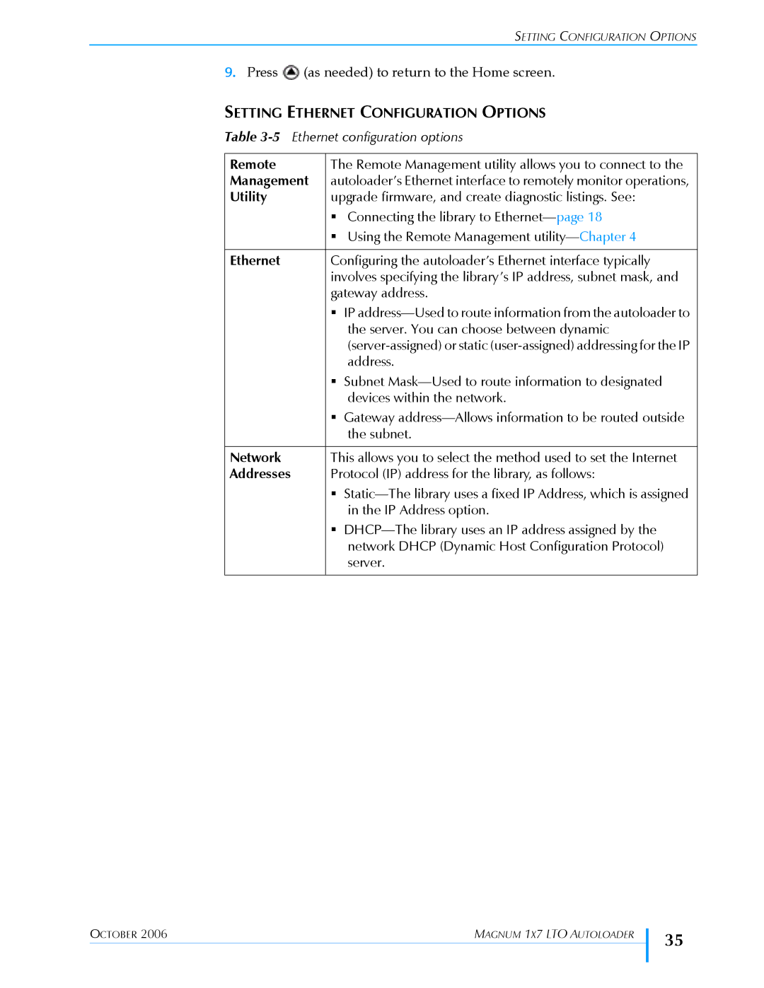 Exabyte 1X7 LTO manual Setting Ethernet Configuration Options 