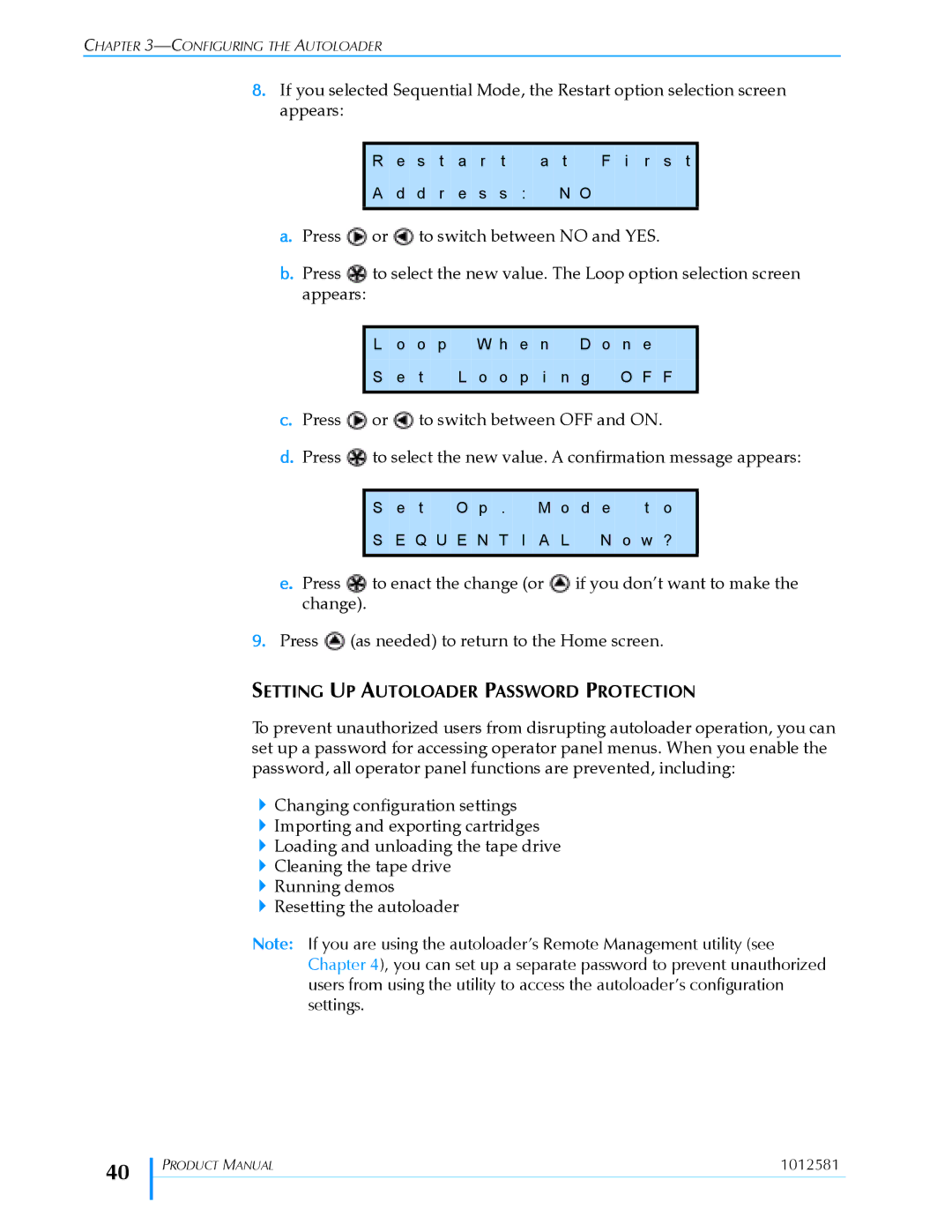 Exabyte 1X7 LTO manual Setting UP Autoloader Password Protection 