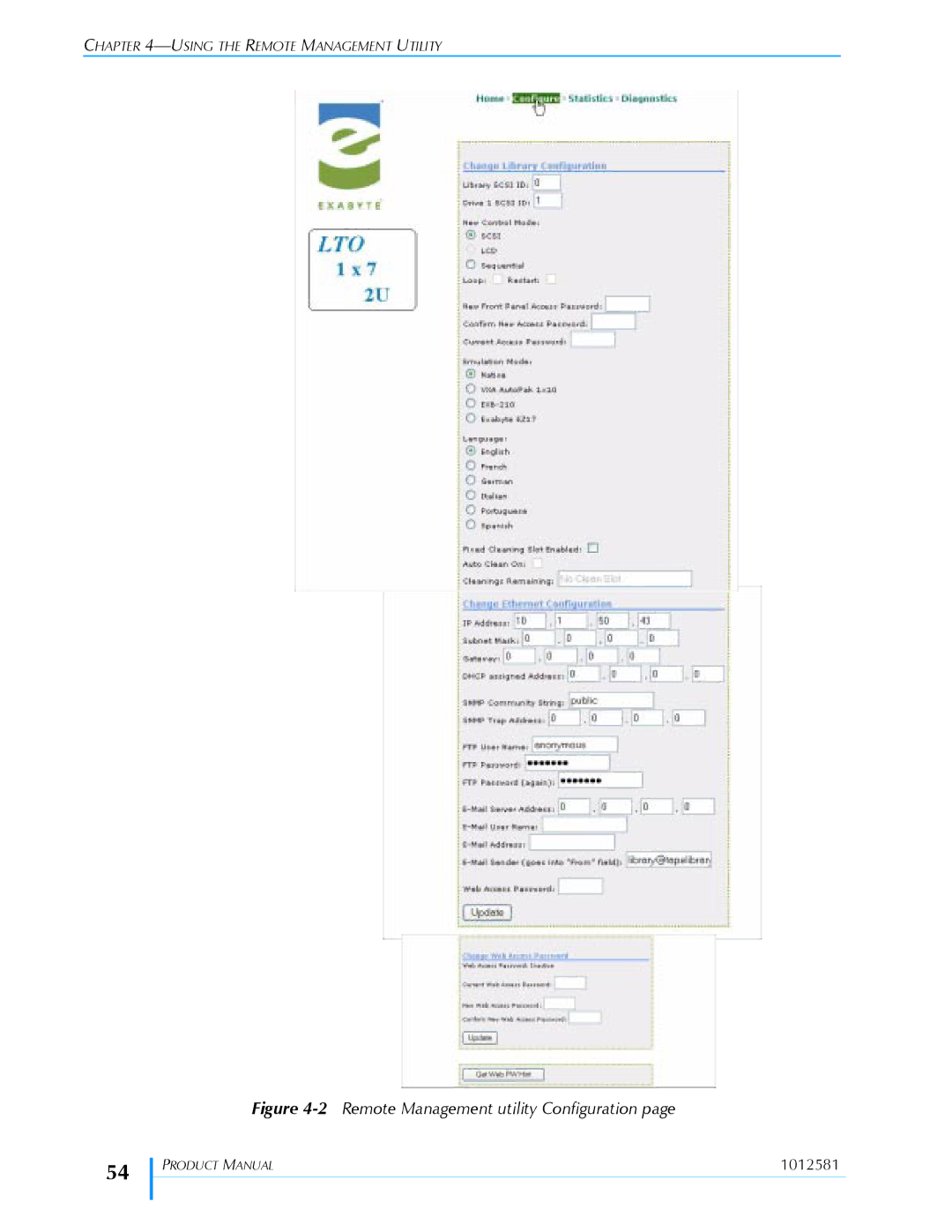 Exabyte 1X7 LTO manual 2Remote Management utility Configuration 