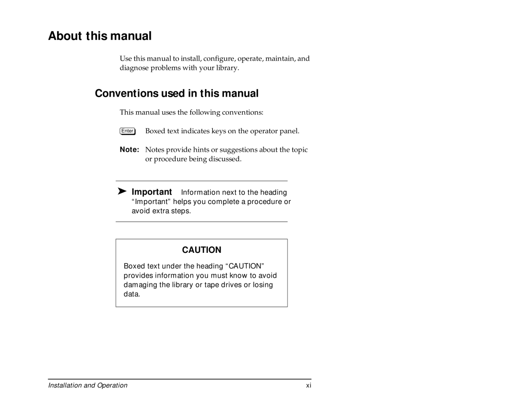 Exabyte 440, 480 About this manual, Conventions used in this manual 