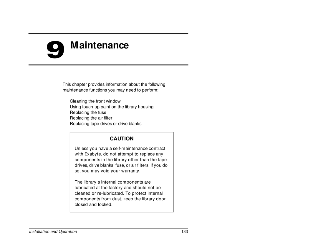 Exabyte 440, 480 manual Aintenance 