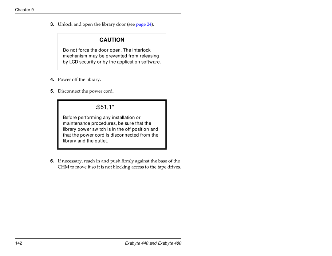 Exabyte 480, 440 manual Unlock and open the library door see 