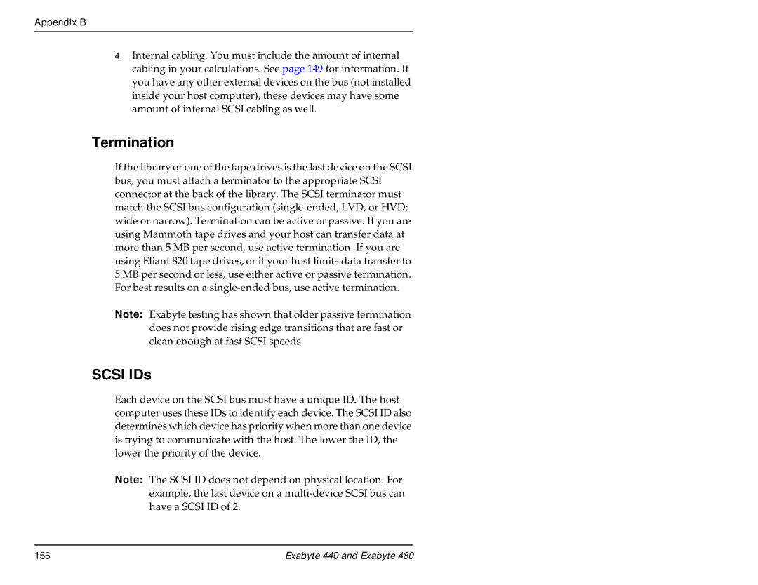 Exabyte 480, 440 manual Termination, Scsi IDs 