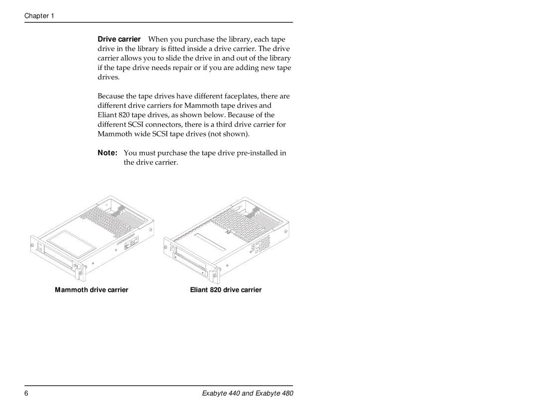 Exabyte 480, 440 manual Mammoth drive carrier 