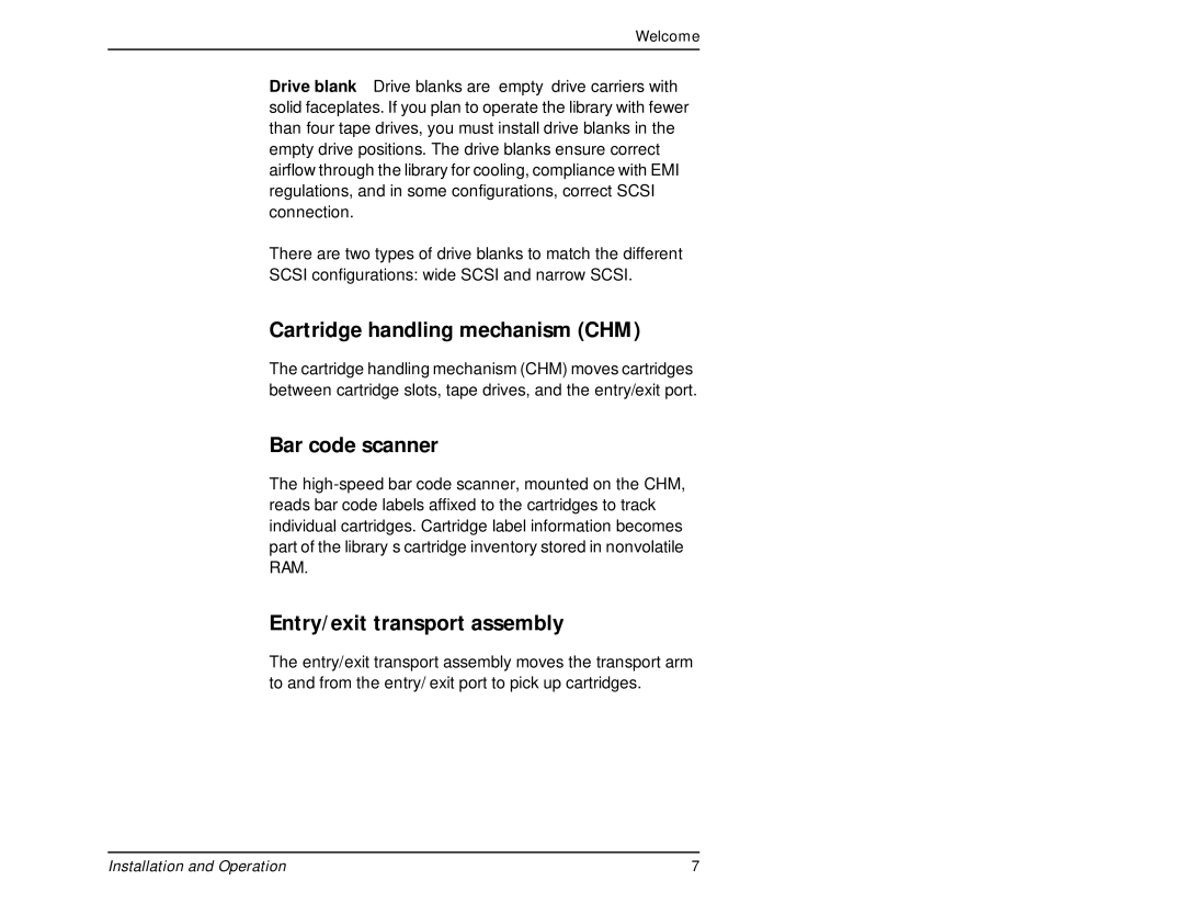 Exabyte 440, 480 manual Cartridge handling mechanism CHM 