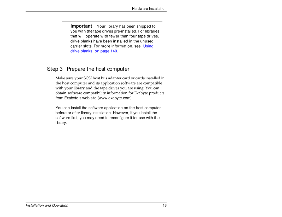 Exabyte 440, 480 manual Prepare the host computer 