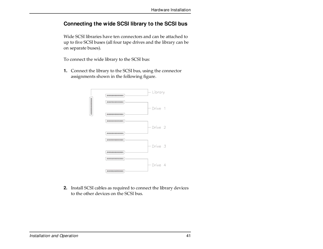 Exabyte 440, 480 manual Connecting the wide Scsi library to the Scsi bus 