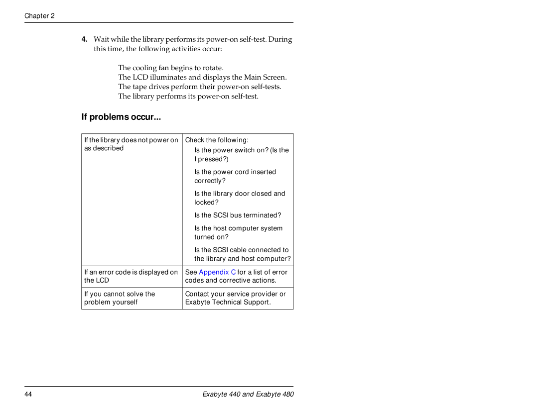 Exabyte 480, 440 manual If problems occur 