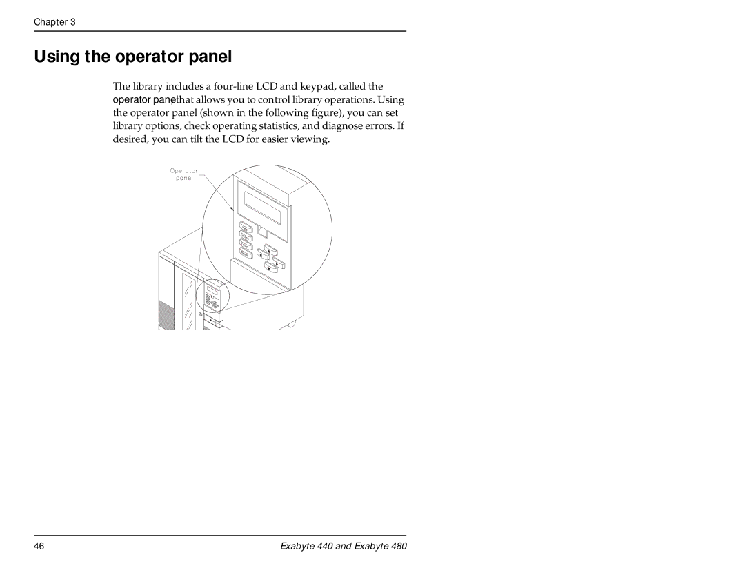 Exabyte 480, 440 manual Using the operator panel 