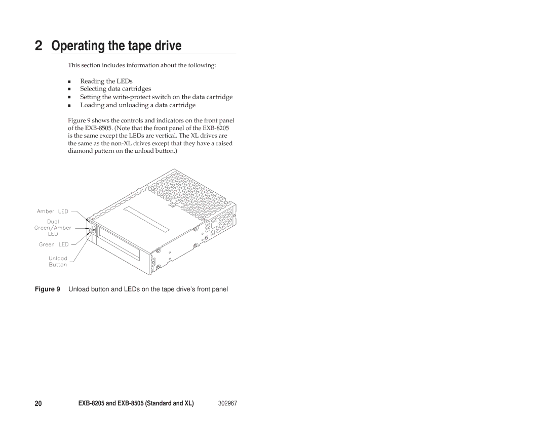 Exabyte EXB-8205 manual Operating the tape drive 