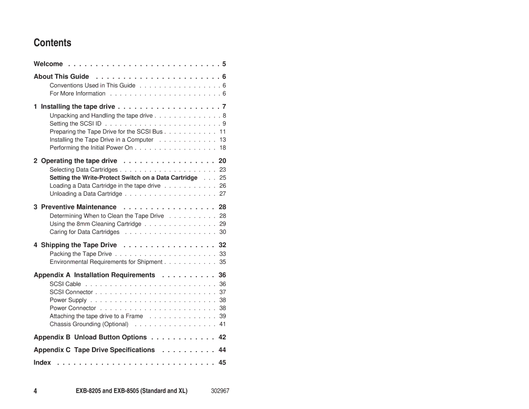 Exabyte EXB-8205 manual Contents 