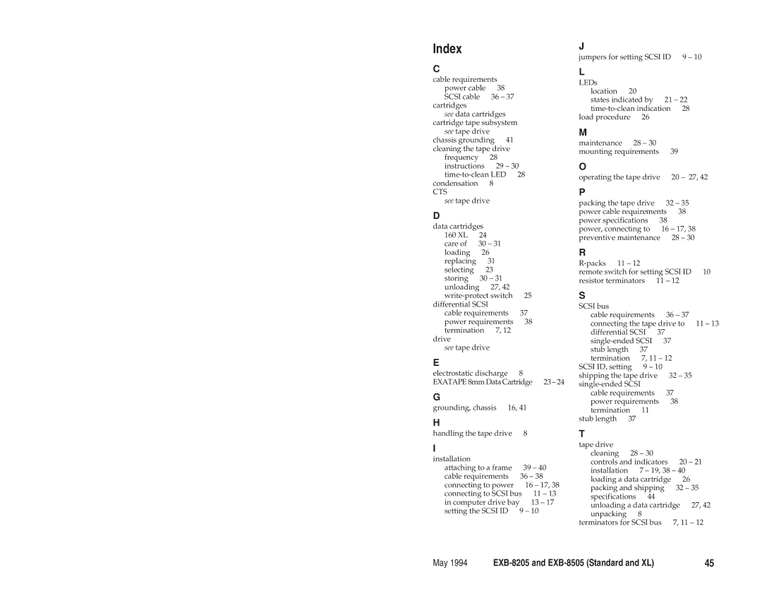 Exabyte EXB-8205 manual Index 