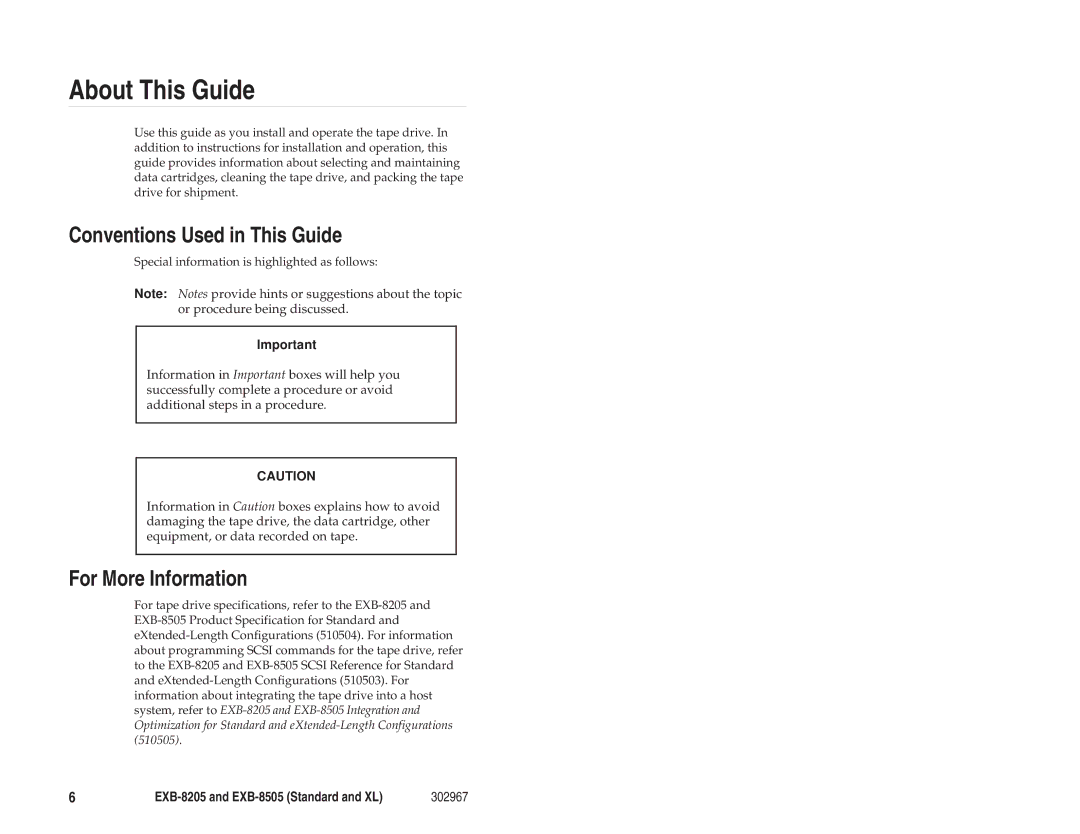 Exabyte EXB-8205 manual Conventions Used in This Guide, For More Information 