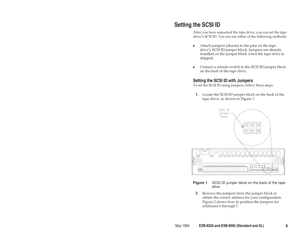 Exabyte EXB-8205 manual Setting the Scsi ID with Jumpers 